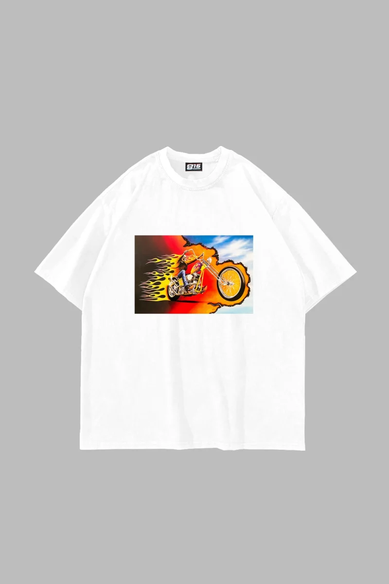 Ghost Rider Baskılı Oversize Unisex Beyaz Tshirt