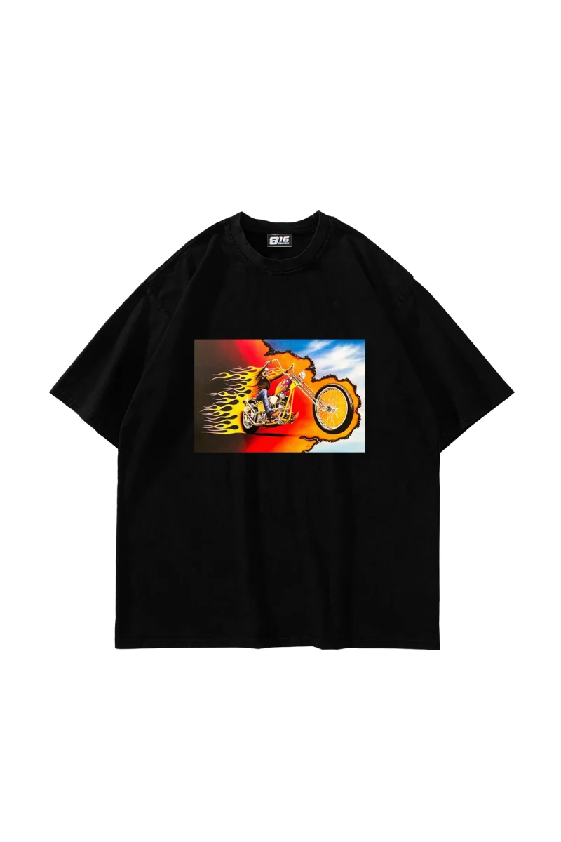 Ghost Rider Baskılı Oversize Unisex Siyah Tshirt