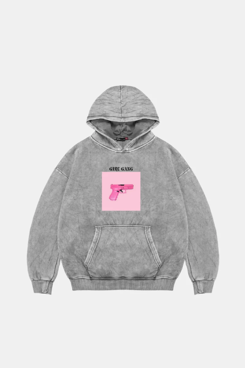 Girl Gang Oversize Unisex Yıkamalı Beyaz Hoodie