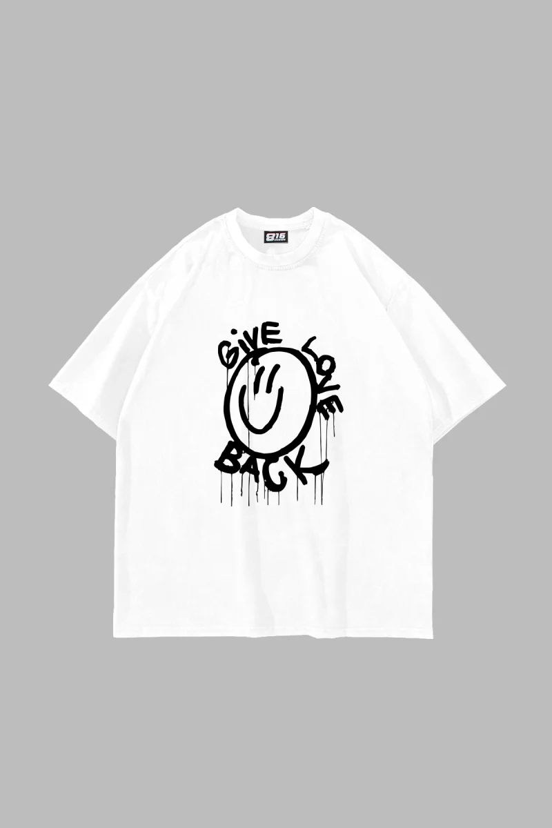 Gıve Love Back Baskılı Oversize Unisex Beyaz Tshirt