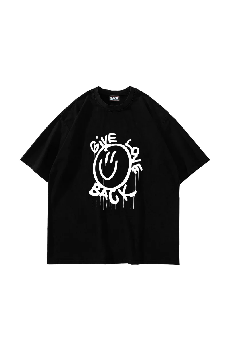 Gıve Love Back Baskılı Oversize Unisex Siyah Tshirt