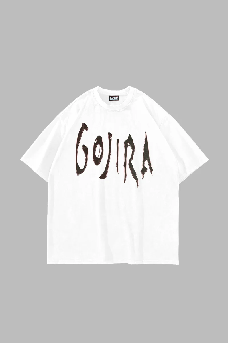 Gojira Baskılı Oversize Unisex Beyaz Tshirt