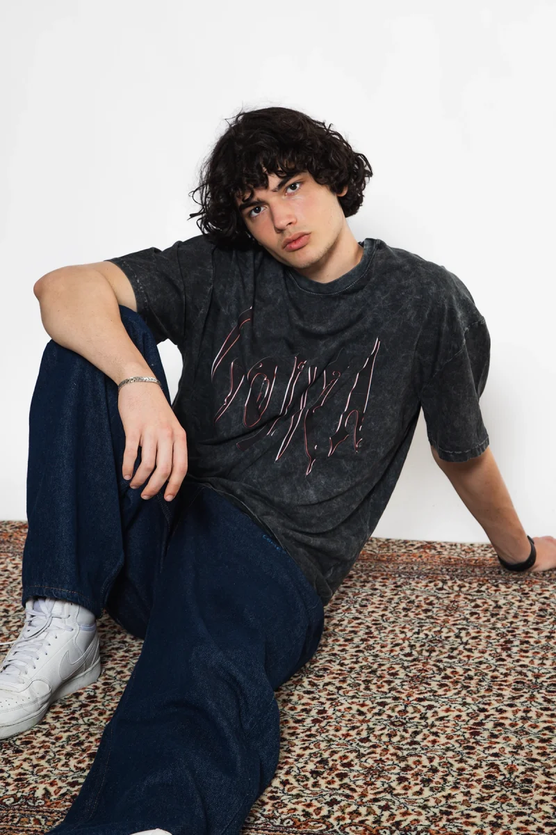 Gojira Baskılı Oversize Unisex Yıkamalı Siyah Tshirt