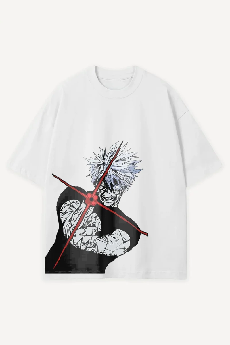 Gojo Satoru Anime Baskılı Beyaz Oversize Tshirt