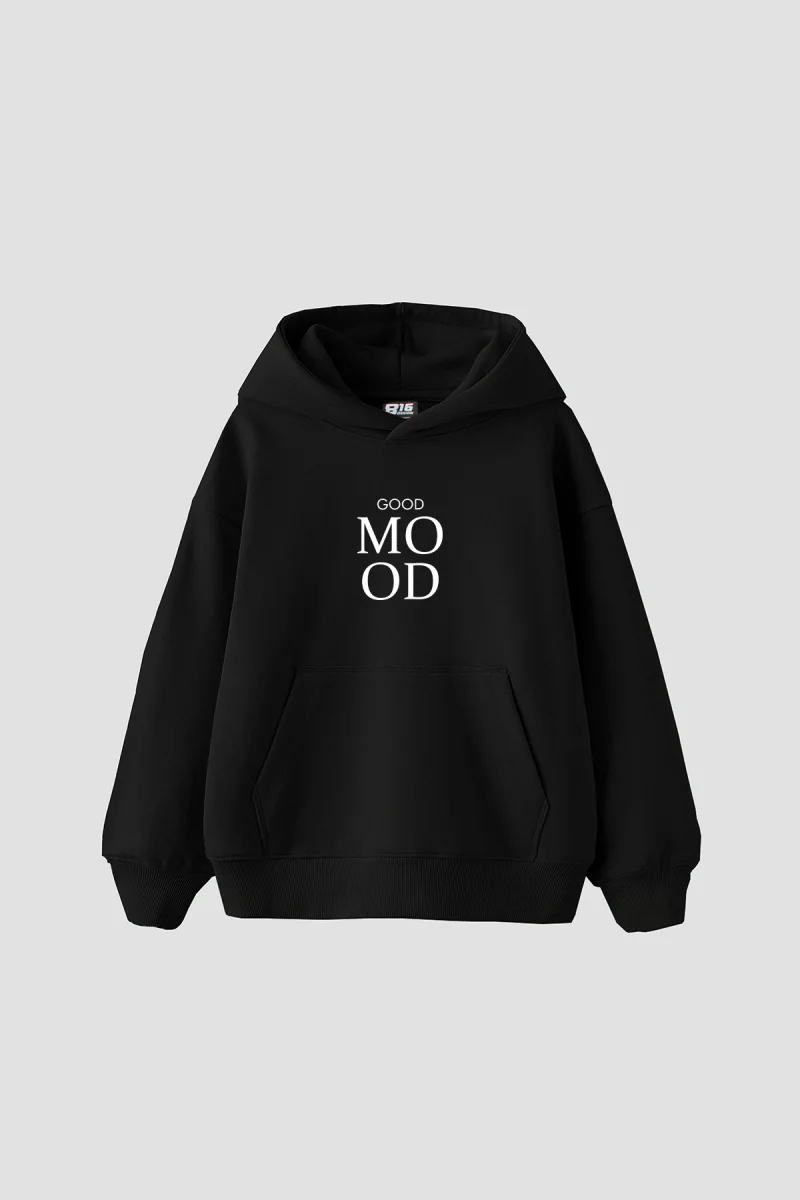 Good Mood Baskılı Oversize Unisex Siyah Hoodie