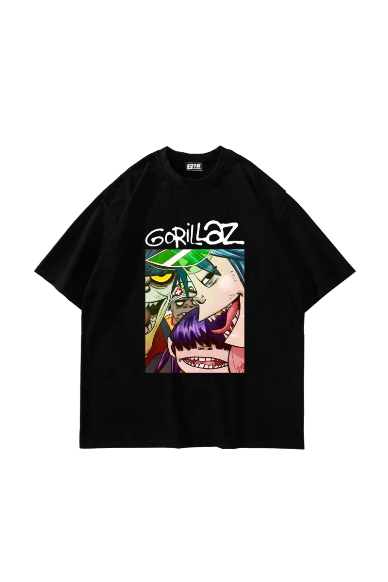Gorillaz Baskılı Oversize Unisex Siyah Tshirt
