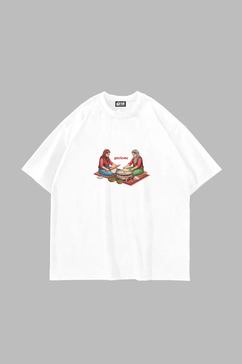 Gözleme Baskılı Oversize Unisex Beyaz Tshirt