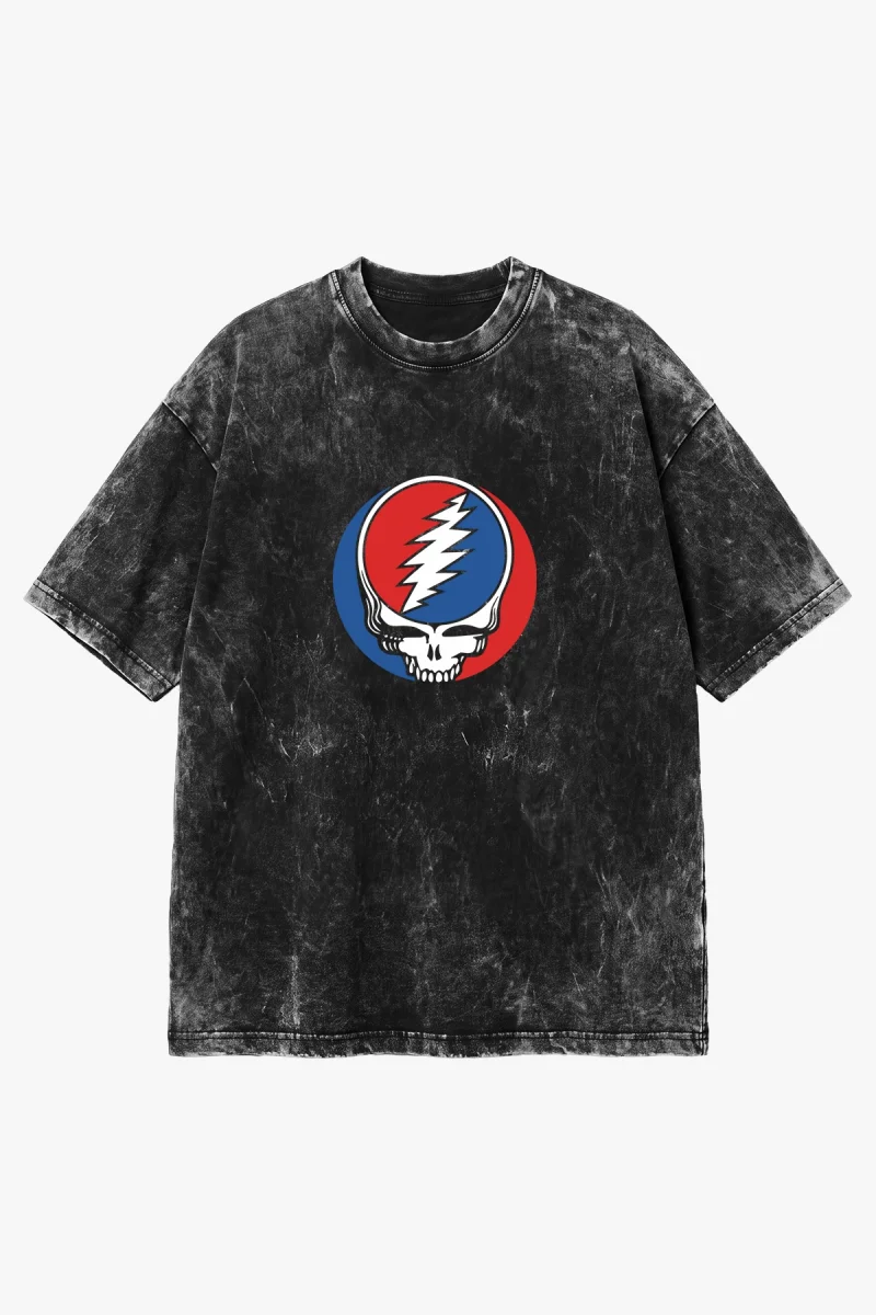 Grateful Bowie Baskılı Yıkamalı Siyah Oversize Unisex Tshirt