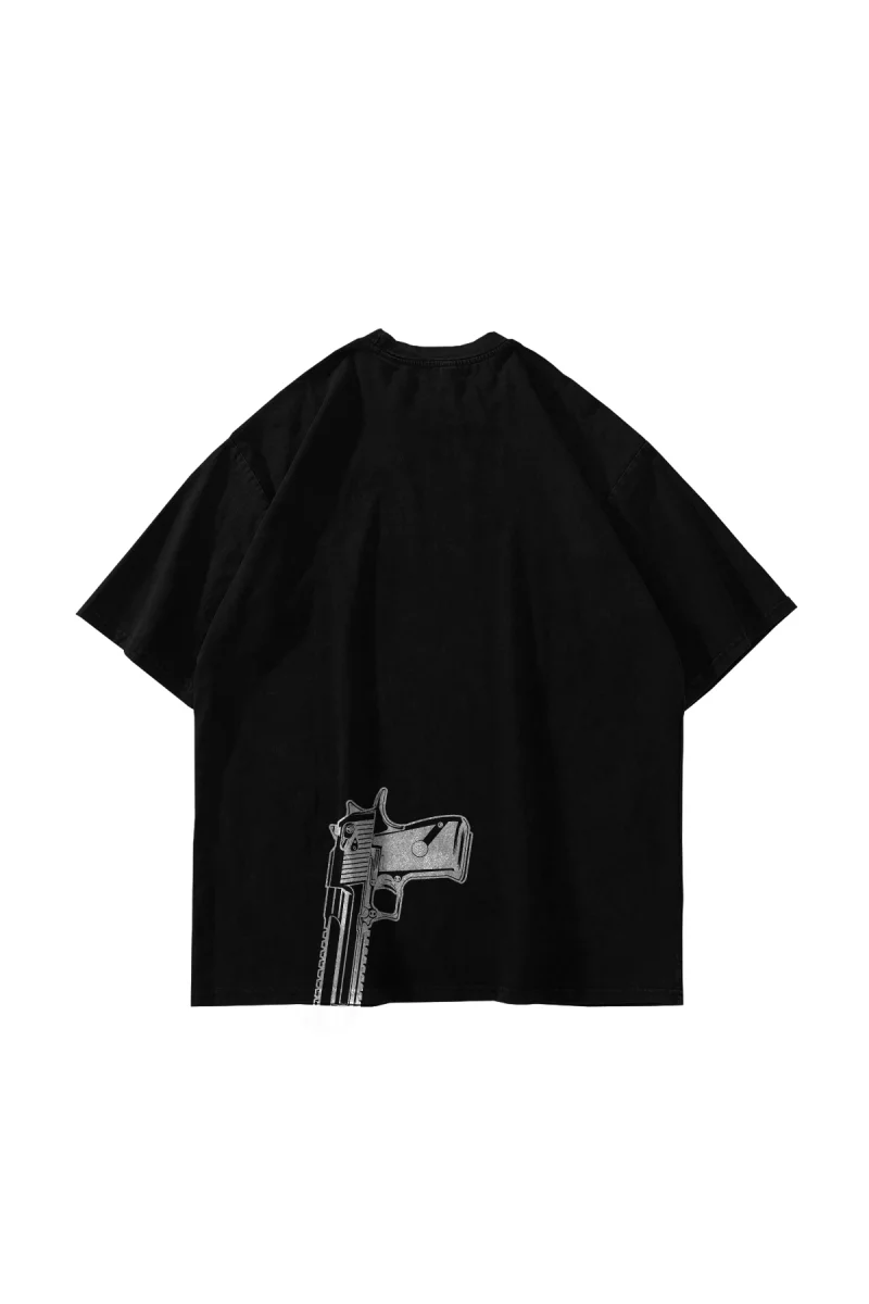 Gun Graphic Baskılı Siyah Oversize Unisex Tshirt