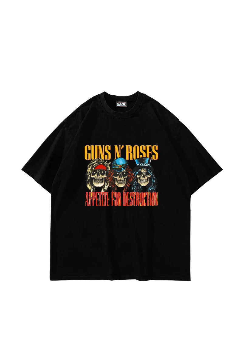 Guns N Roses Destruction Baskılı 24/1 Oversize Unisex Siyah Tshirt