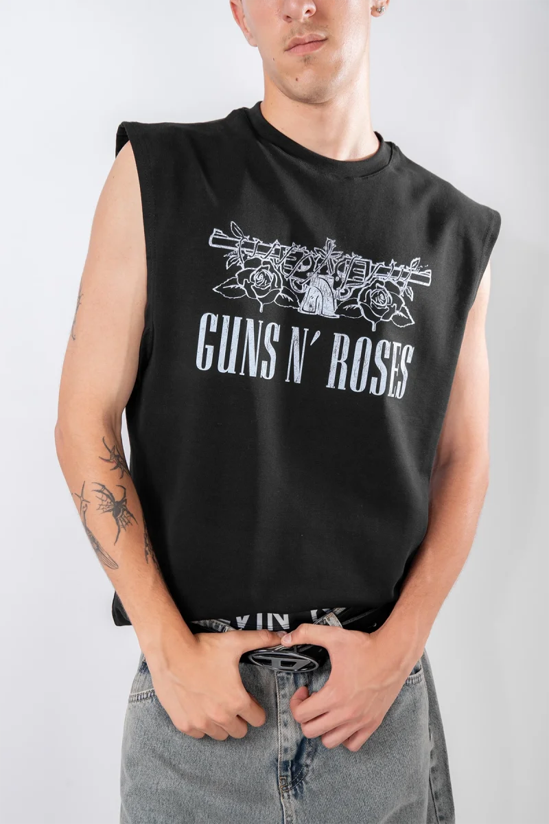 Guns N Roses Baskılı Siyah Sıfır Kol Tişört