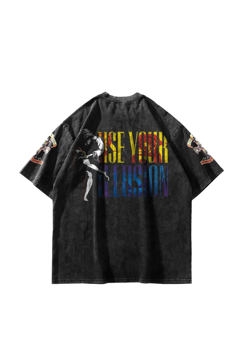 Guns N Roses Use Your Illusion II Yıkamalı Siyah Oversize Tişört