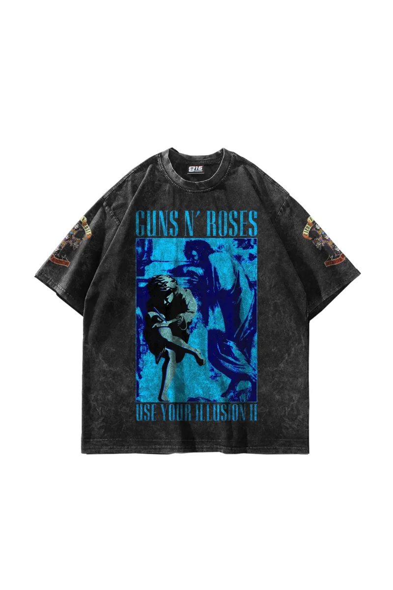 Guns N Roses Use Your Illusion II Yıkamalı Siyah Oversize Tişört
