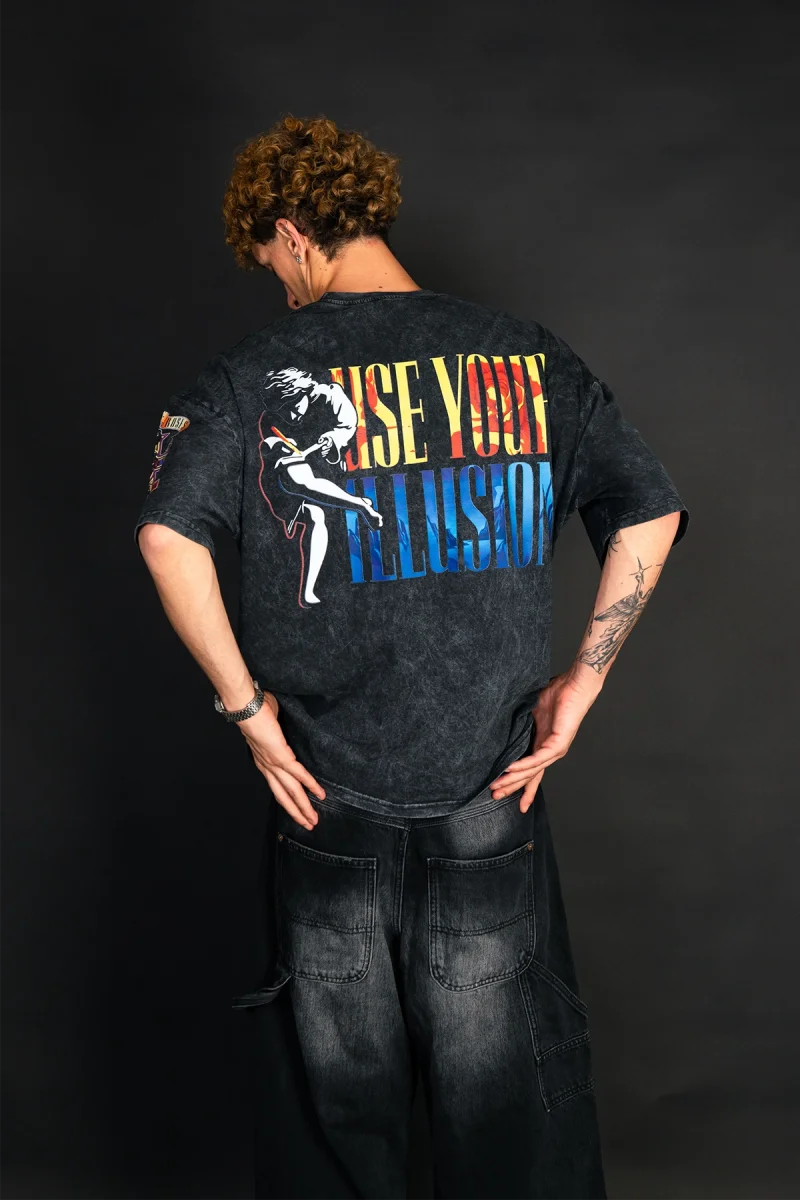 Guns N Roses Use Your Illusion II Yıkamalı Siyah Oversize Tişört