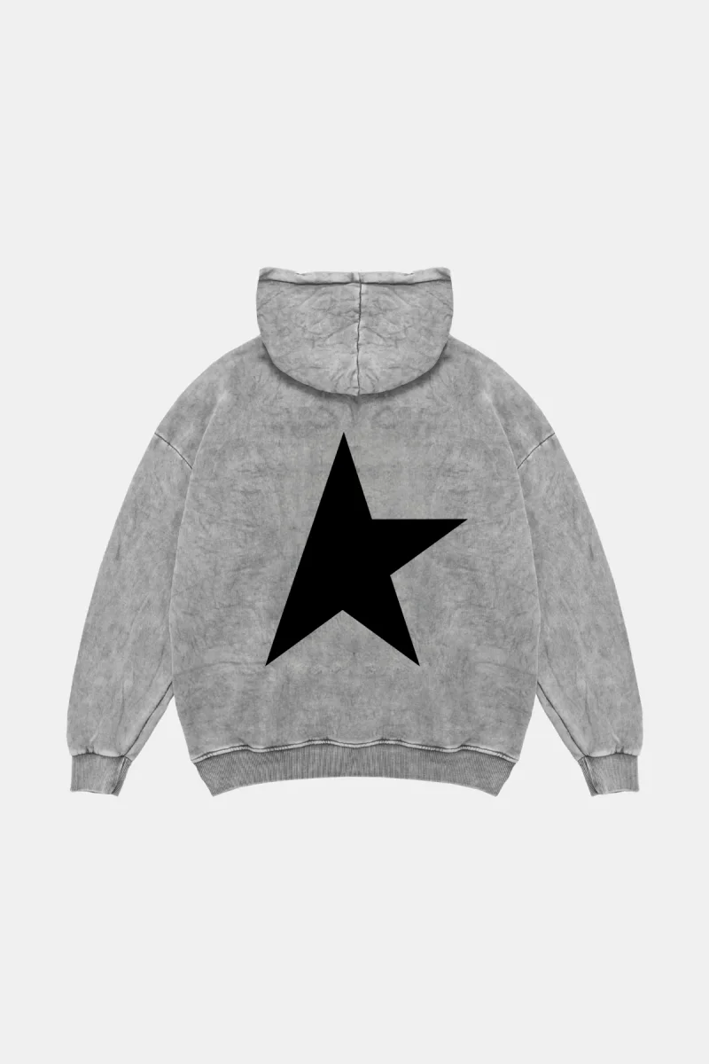 Half Star Baskılı Oversize Unisex Yıkamalı Beyaz Hoodie