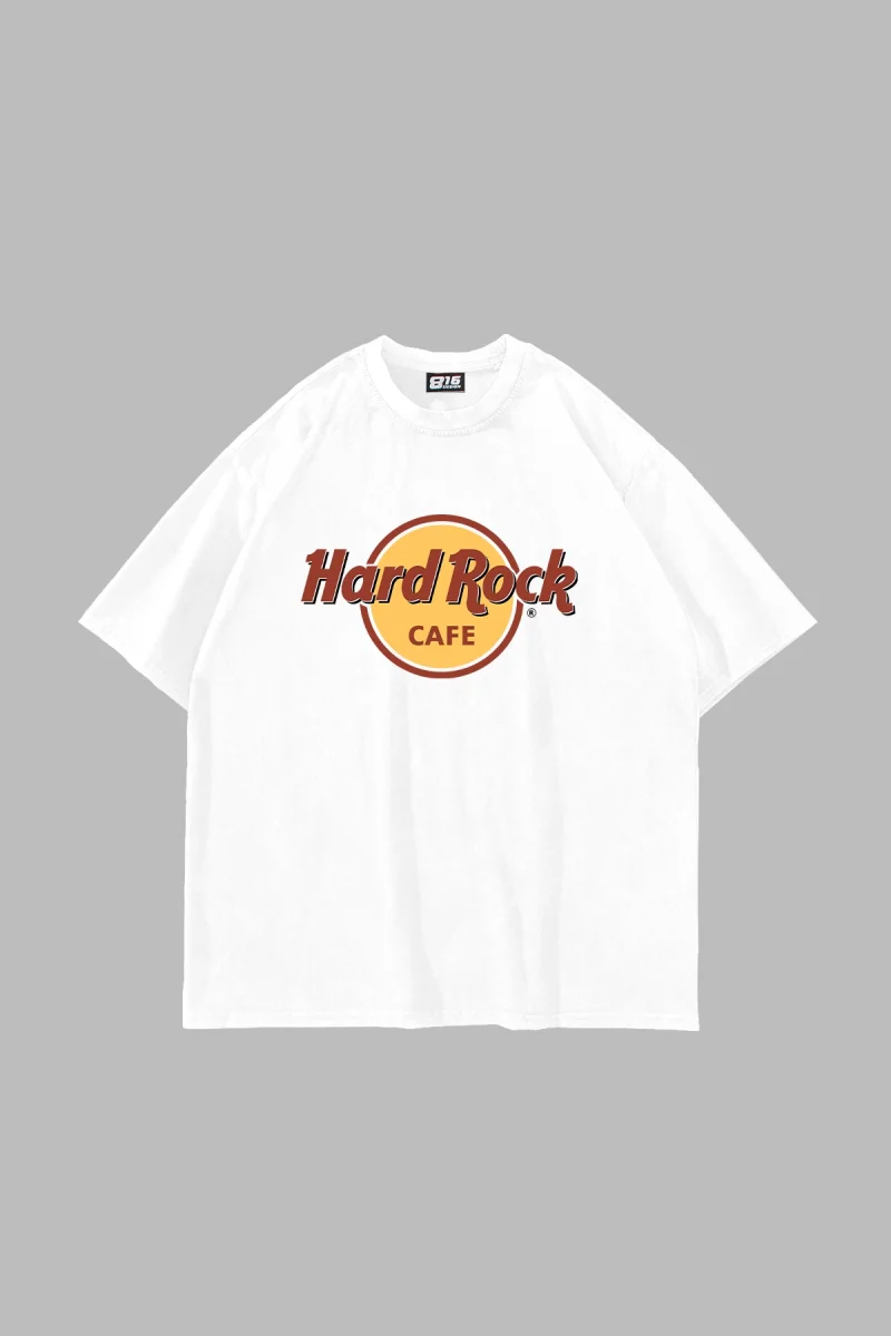 Hard Rock Baskılı Oversize Unisex Beyaz Tshirt