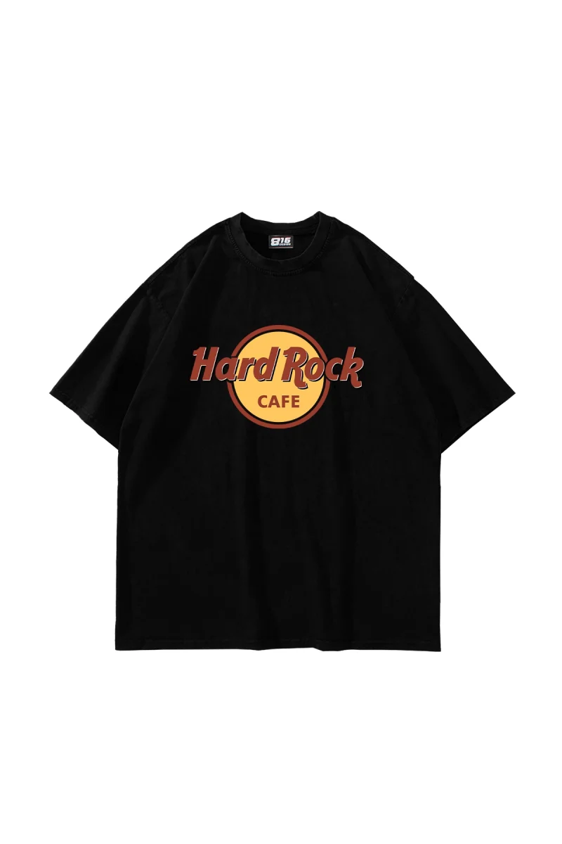 Hard Rock Baskılı Oversize Unisex Siyah Tshirt
