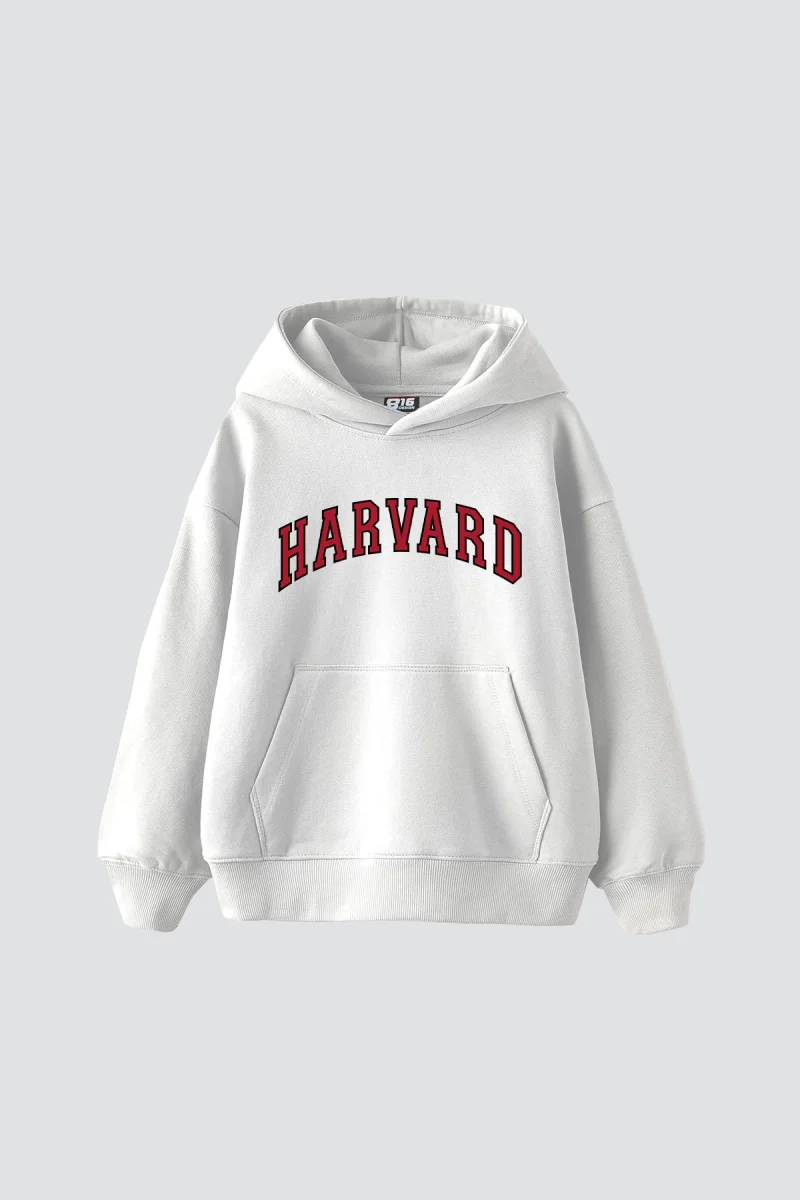 Harvard V2 Baskılı Oversize Unisex Beyaz Hoodie