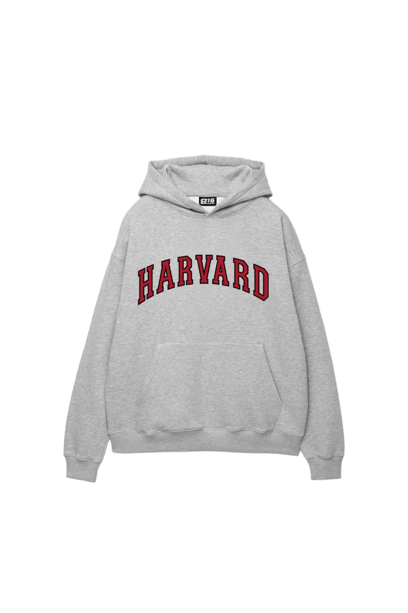 Harvard V2 Baskılı Oversize Unisex Açık Gri Hoodie