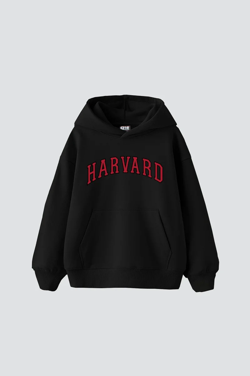 Harvard V2 Baskılı Oversize Unisex Siyah Hoodie
