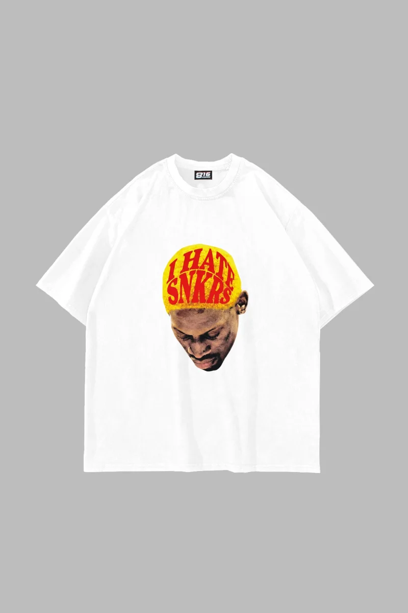 Hate Snkrs Baskılı Oversize Unisex Beyaz Tshirt