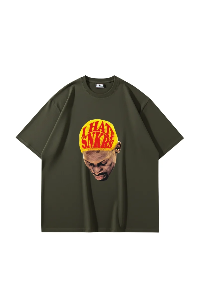 Hate Snkrs Baskılı Oversize Unisex Haki Tshirt