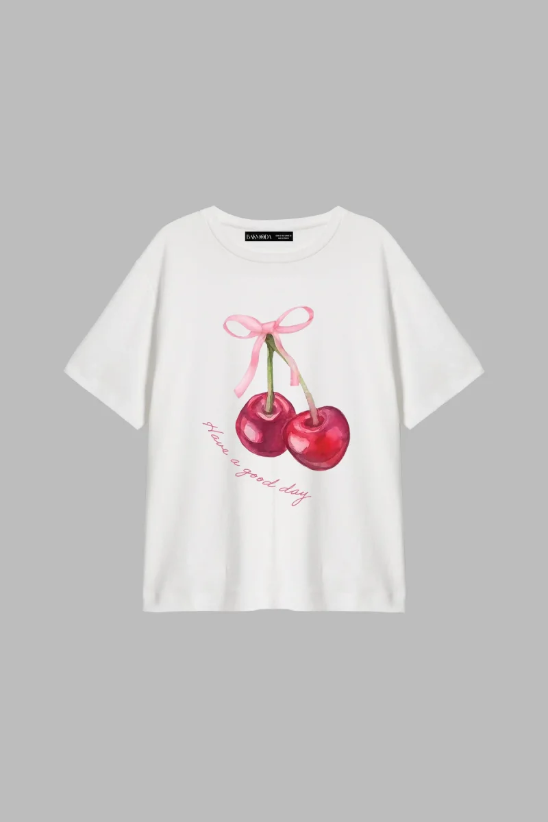 Have a Good Day Baskılı Relaxed Fit Beyaz Kadın Tshirt