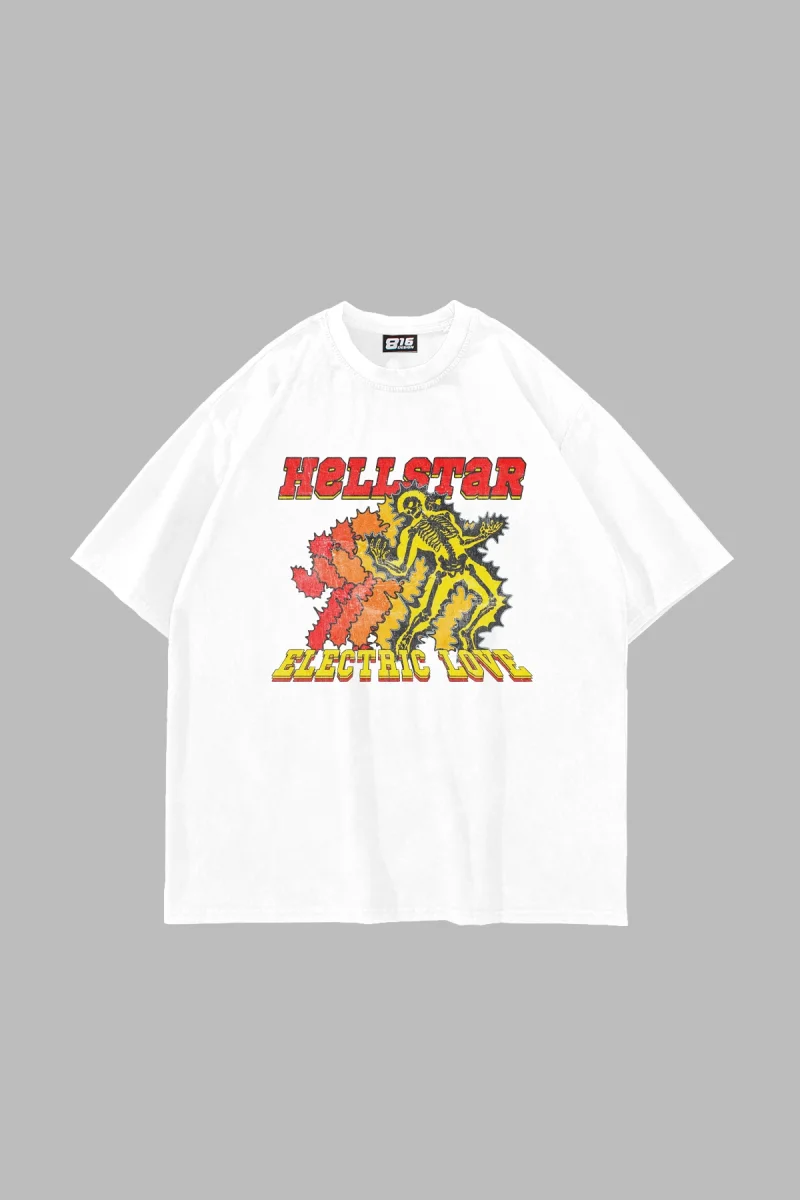 Hellstar Baskılı Beyaz Oversize Tshirt