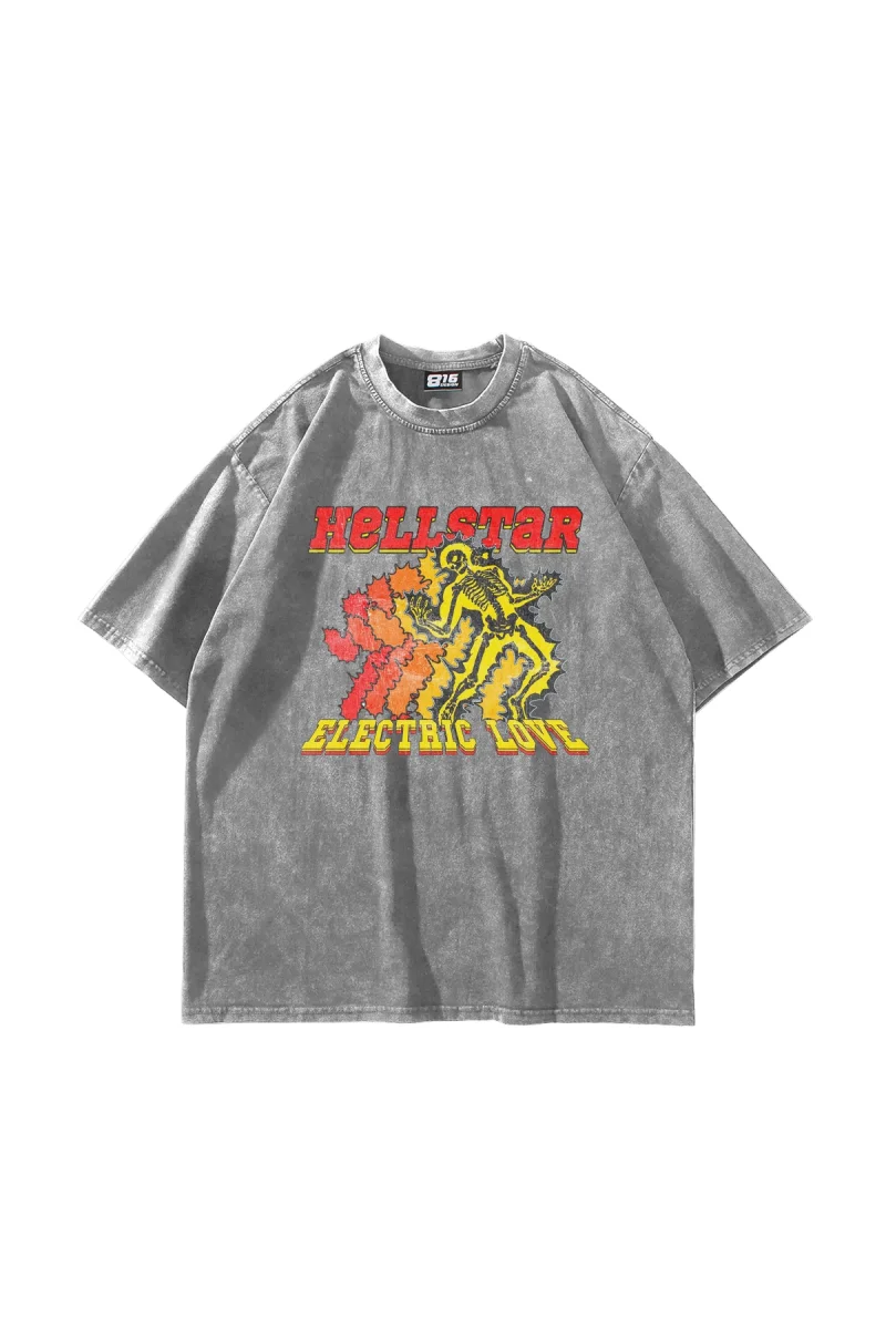 Hellstar Baskılı Yıkamalı Beyaz Oversize Tshirt