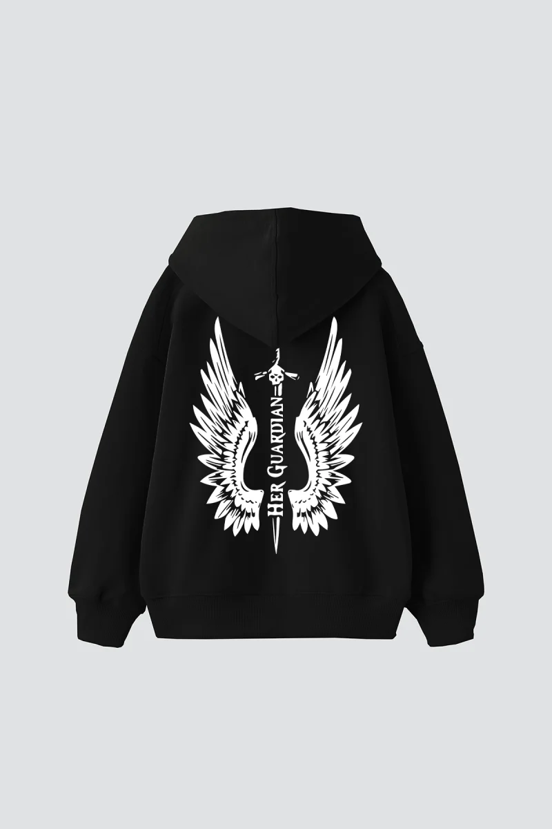 Her Guardıan Baskılı Oversize Unisex Siyah Hoodie