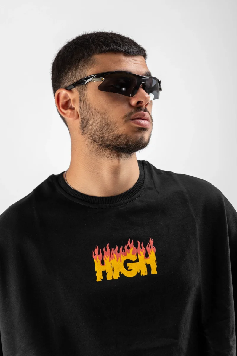 High Siyah Oversize Unisex Tshirt