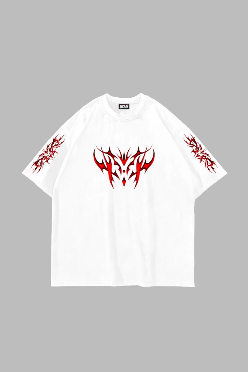 Holographic Red Baskılı Oversize Unisex Beyaz Tshirt