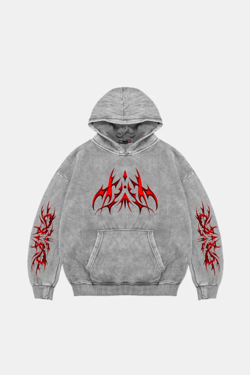 Holographic Red Baskılı Oversize Unisex Premium Yıkamalı Beyaz Hoodie