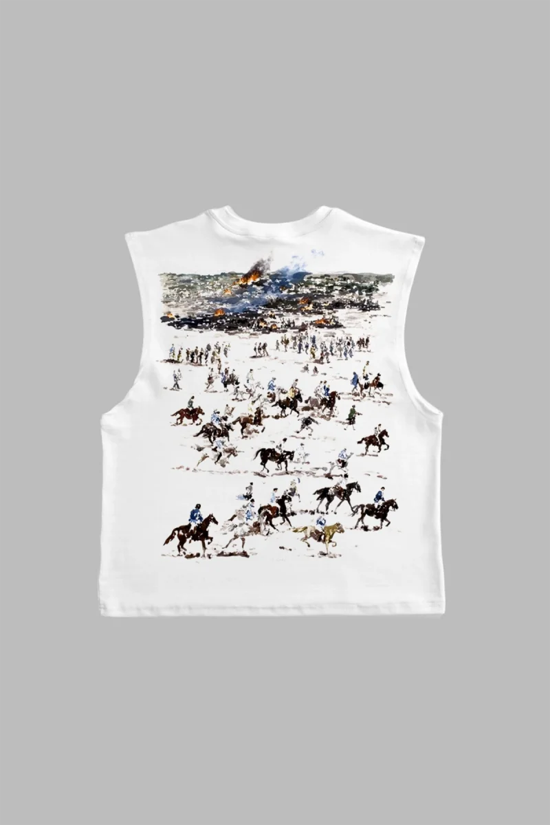 Horses Sırt Baskılı Beyaz Sıfır Kol Tshirt
