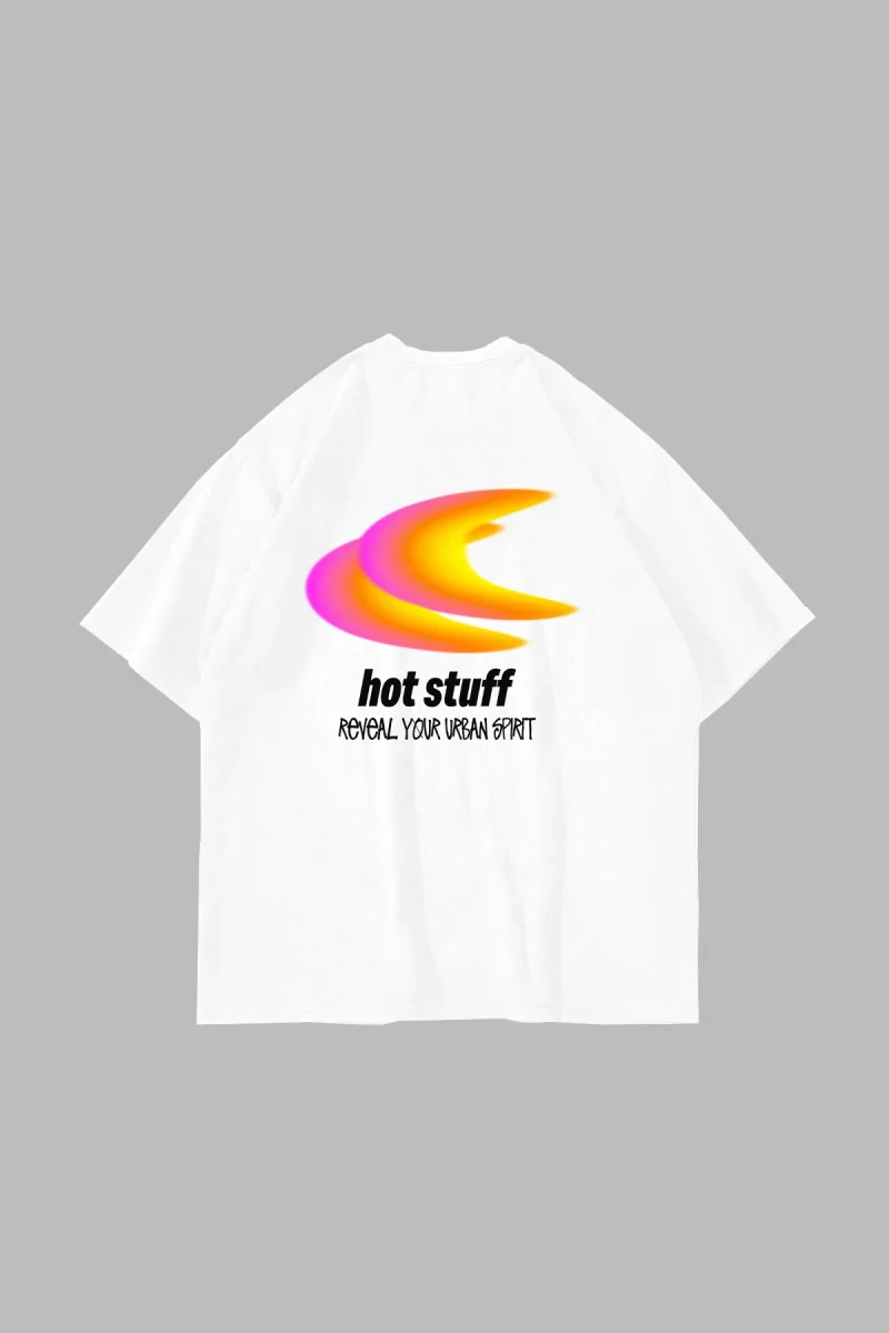 Hot Stuff Sırt Baskılı Beyaz Oversize Tişört