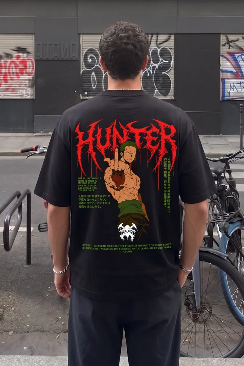Hunter Baskılı Siyah Oversize Tshirt