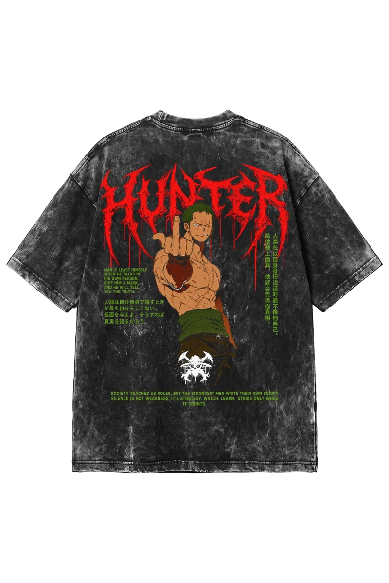 Hunter Baskılı Yıkamalı Siyah Oversize Tshirt