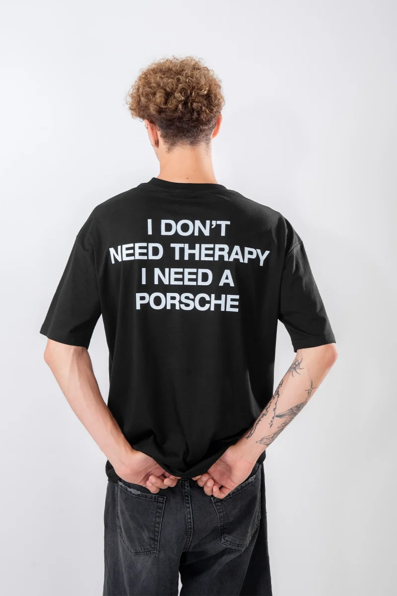 I Dont Need Therapy Sırt Baskılı Siyah Oversize Tshirt
