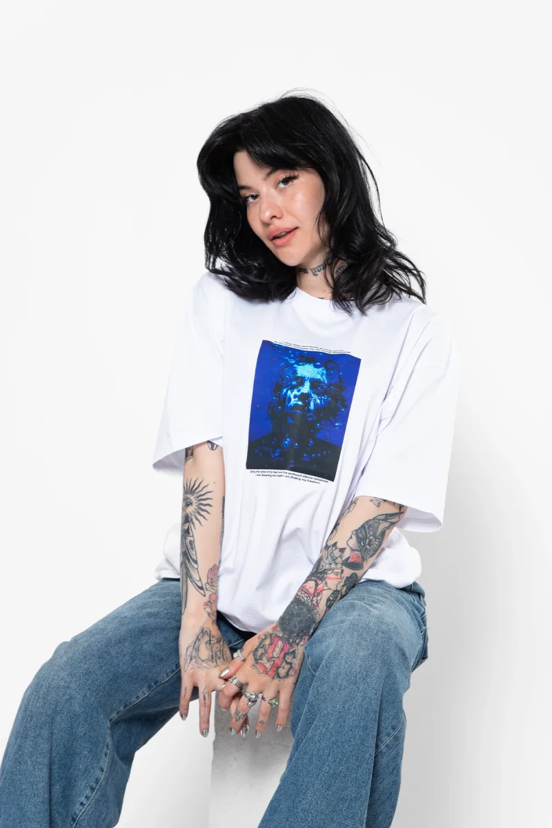 I Love Deep Baskılı Oversize Unisex Beyaz Tshirt