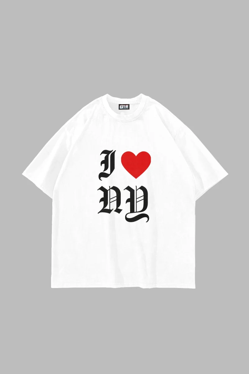 I love NY Baskılı Oversize Unisex Beyaz Tshirt