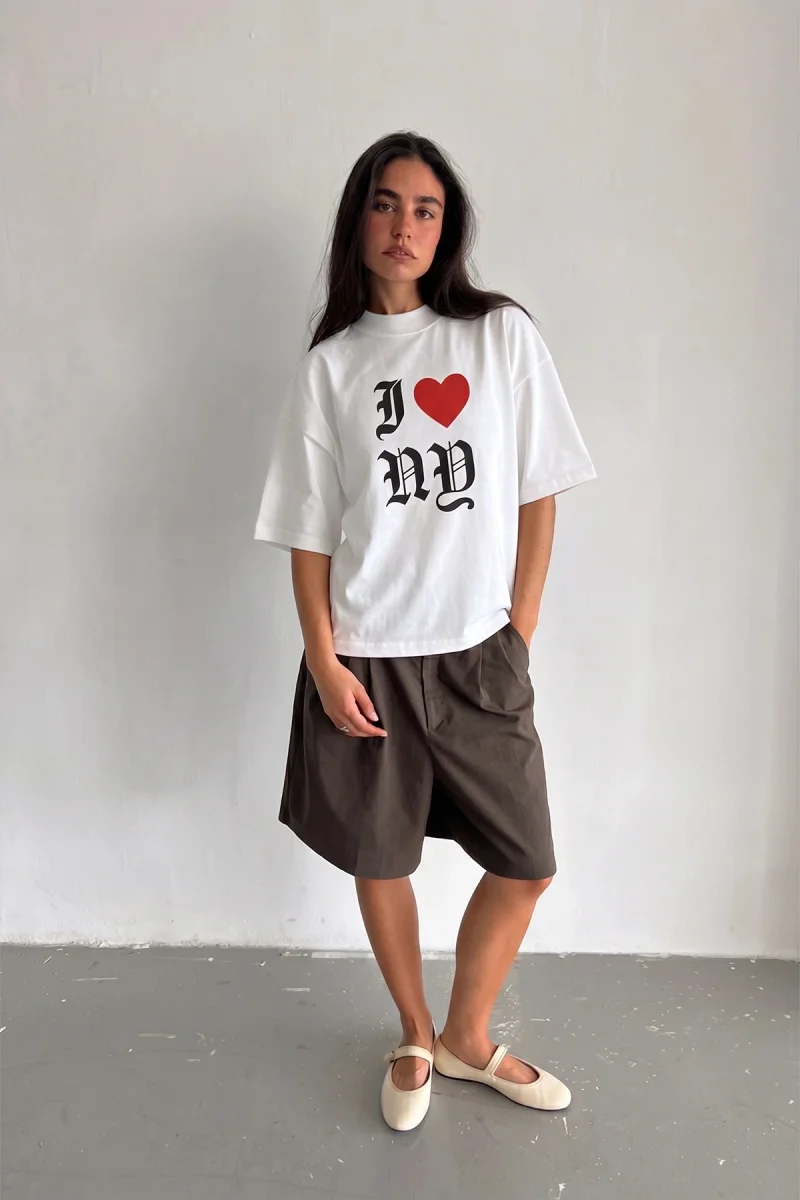 I love NY Baskılı Oversize Unisex Beyaz Tshirt