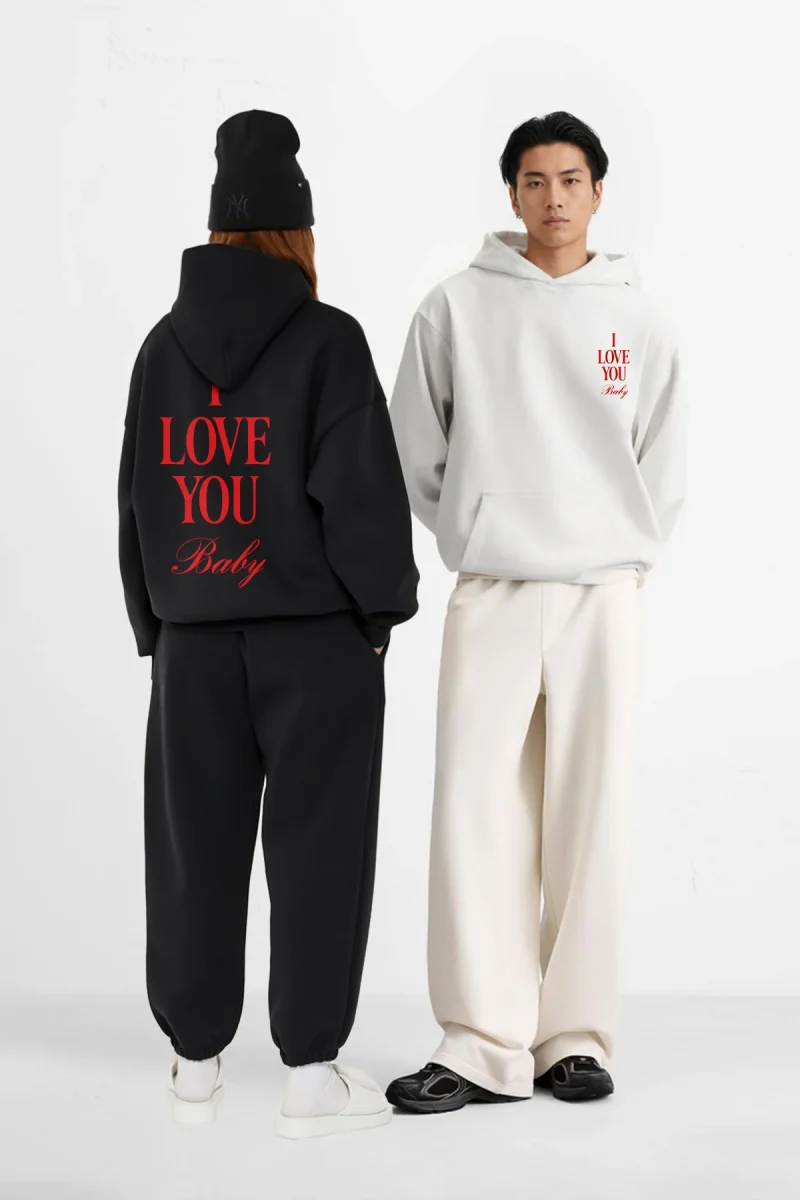I Love You Baby Baskılı Oversize Unisex Siyah Hoodie