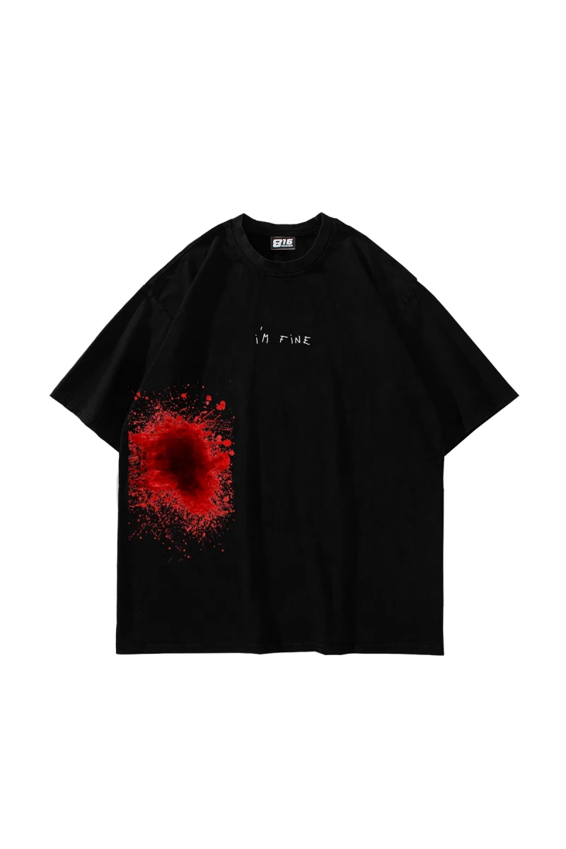 İm Fine Baskılı Oversize Unisex Siyah Tshirt