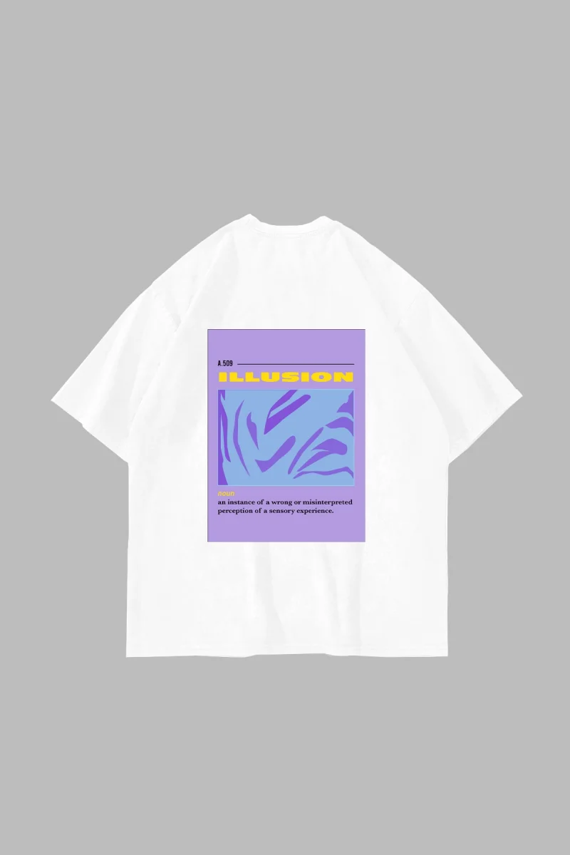 Illusion Baskılı Beyaz Premium Oversize Unisex Tshirt