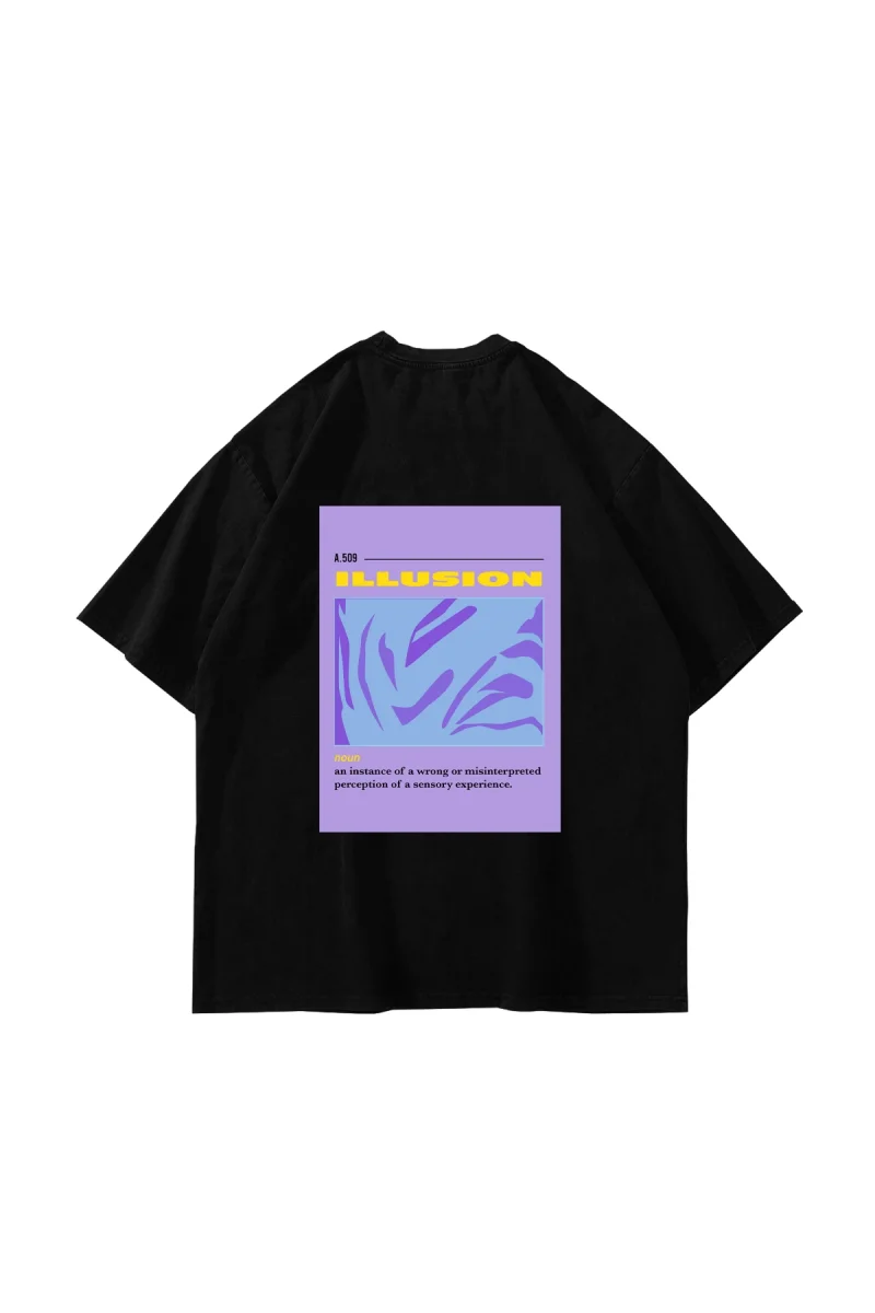 Illusion Baskılı Siyah Premium Oversize Unisex Tshirt