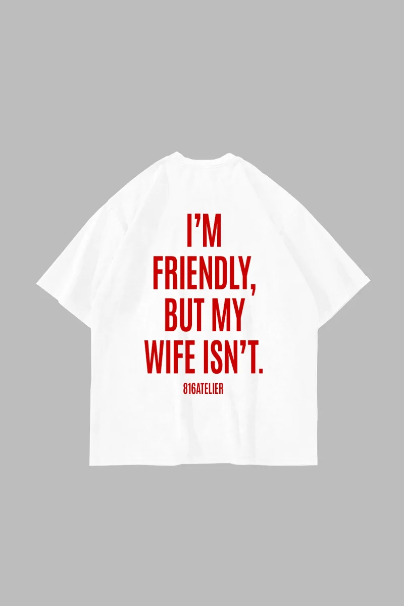 Im Friendly Sırt Baskılı Beyaz Oversize Tshirt