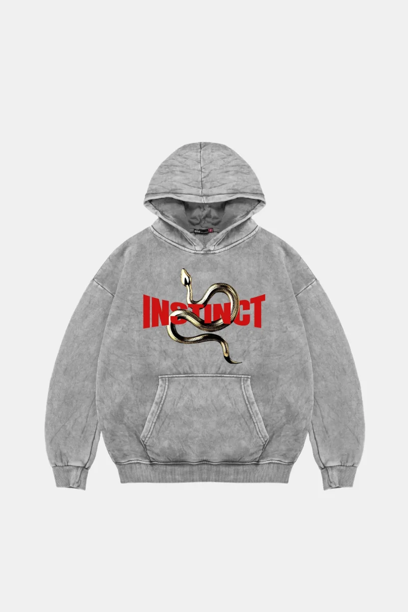 Instinct Oversize Unisex Yıkamalı Beyaz Hoodie