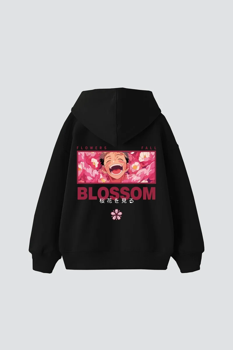 Japanese Anime Baskılı Oversize Unisex Siyah Hoodie