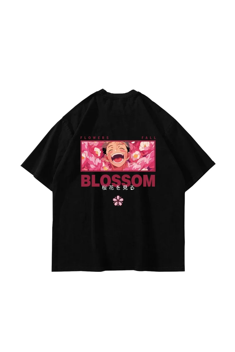Japanese Anime Baskılı Oversize Unisex Siyah Tshirt