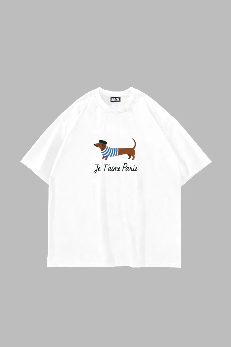Je Taime Paris Baskılı Oversize Unisex Beyaz Tshirt